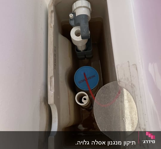 מיכל הדחה עם חלקים פנימיים וצינור